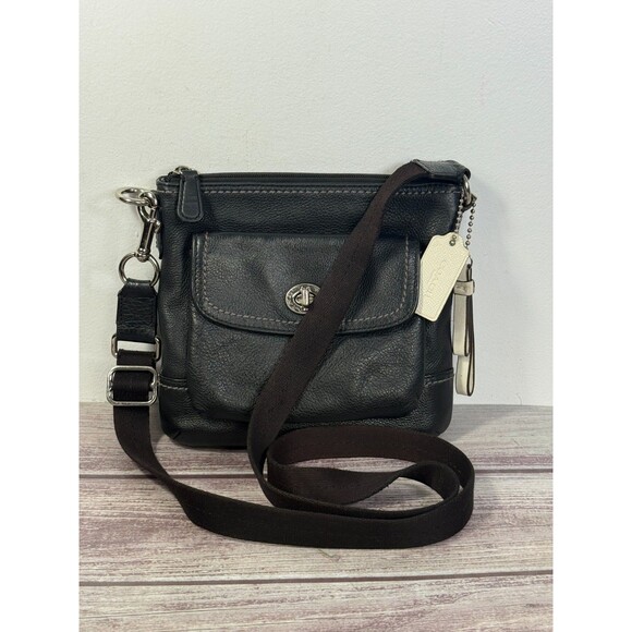 Coach Park Leather Swingpack F49170 Black Shoulder Crossbody Bag Messenger - Picture 1 of 16